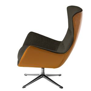 Sessel HEPBURN mit Kreuzfuß Webstoff / Echtleder - Webstoff Saia / Echtleder Neka: Schwarz-Braun / Cognac - Chrom glänzend