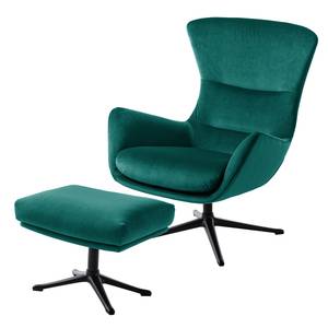 Fauteuil HEPBURN met kruisvoet fluweel - Velours Shyla: Petrolblauw - Zwart