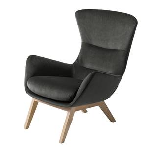 Fauteuil Hepburn I fluweel - Velours Shyla: Rookgroen - Lichte eikenhouten