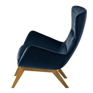 Fauteuil Hepburn I fluweel - Velours Shyla: Donkerblauw - Donkere eikenhout