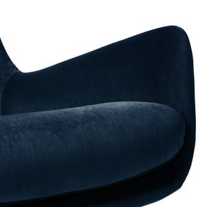 Fauteuil Hepburn I fluweel - Velours Shyla: Donkerblauw - Donkere eikenhout