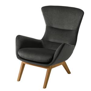 Fauteuil Hepburn I Velours - Velours Shyla: Vert de gris - Chêne foncé