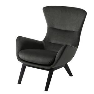 Fauteuil Hepburn I Velours - Noir - Tissu Shyla Vert de gris - Velours Shyla: Vert de gris - Noir