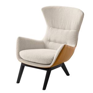 Fauteuil Hepburn I geweven stof/echt leer - Beige/Cognackleurig - Zwart