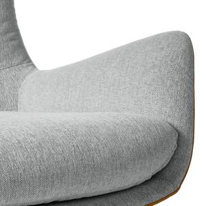 Fauteuil HEPBURN met houten pootjes geweven stof/echt leer - Stof Saia / Leer Neka: Lichtgrijs / Cognackleurig - Donkere eikenhout