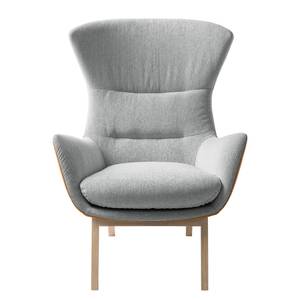 Fauteuil Hepburn I geweven stof/echt leer - Lichtgrijs/Cognackleurig - Lichte eikenhouten