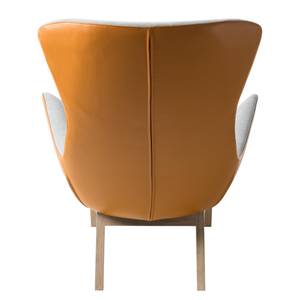 Fauteuil Hepburn I geweven stof/echt leer - Lichtgrijs/Cognackleurig - Lichte eikenhouten