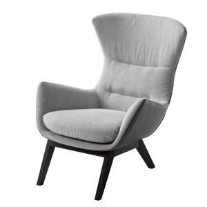 Fauteuil Hepburn I geweven stof/echt leer - Lichtgrijs/Grijs - Zwart