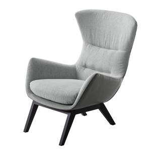 Fauteuil Hepburn I geweven stof/echt leer - Lichtgrijs/Grijs - Zwart