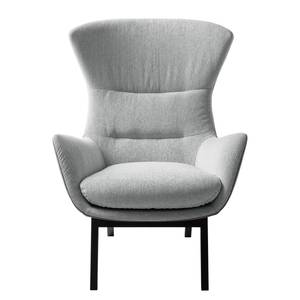 Fauteuil Hepburn I geweven stof/echt leer - Lichtgrijs/Grijs - Zwart