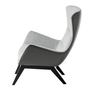 Fauteuil Hepburn I geweven stof/echt leer - Lichtgrijs/Grijs - Zwart