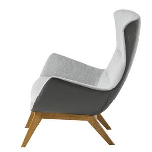 Fauteuil Hepburn I Tissu / Cuir véritable - Gris clair / Gris - Chêne foncé