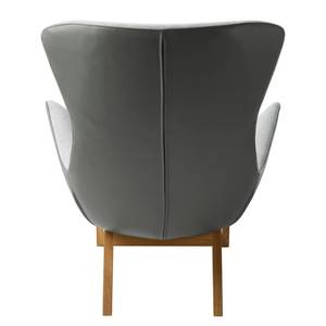 Fauteuil Hepburn I geweven stof/echt leer - Lichtgrijs/Grijs - Donkere eikenhout