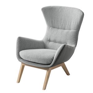 Fauteuil Hepburn I geweven stof/echt leer - Lichtgrijs/Grijs - Lichte eikenhouten