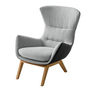 Fauteuil Hepburn I Tissu / Cuir véritable - Chêne - Gris clair / Noir - Chêne foncé