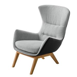 Fauteuil Hepburn I Tissu / Cuir véritable - Chêne - Gris clair / Noir - Chêne foncé