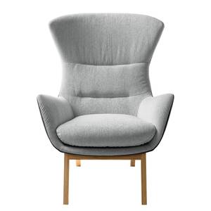 Fauteuil HEPBURN met houten pootjes geweven stof/echt leer - Donkere eikenhout