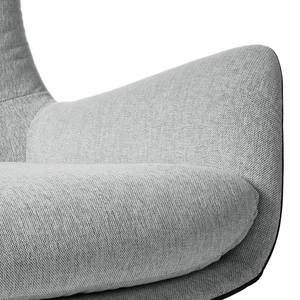 Fauteuil HEPBURN met houten pootjes geweven stof/echt leer - Donkere eikenhout