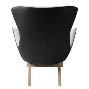 Fauteuil Hepburn I geweven stof/echt leer - Lichtgrijs/Zwart - Lichte eikenhouten