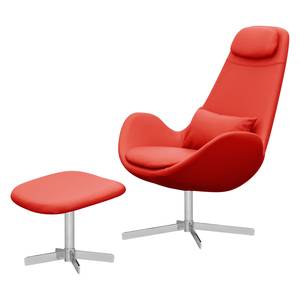 Fauteuil Houston I Cuir véritable Cuir véritable Neka : Rouge - Chrome