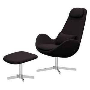 Fauteuil Houston I echt leer Echt leer Neka: Zwart - Chrome