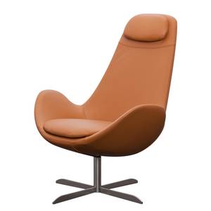 Fauteuil Houston I Cuir véritable Cuir véritable Neka : Cognac - Acier inoxydable