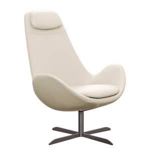 Fauteuil Houston I Cuir véritable Cuir véritable Neka : Crème - Acier inoxydable