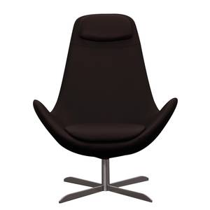 Fauteuil Houston I Cuir véritable Cuir véritable Neka : Marron foncé - Acier inoxydable