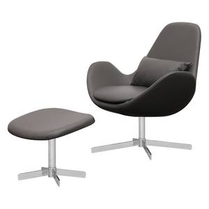 Fauteuil Houston II echt leer Echt leer Neka: Grijs - Chrome