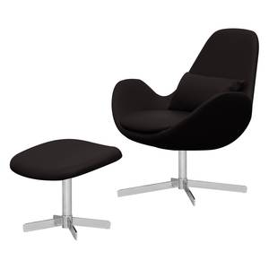 Fauteuil Houston II echt leer Echt leer Neka: Zwart - Chrome