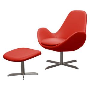 Fauteuil Houston II echt leer Echt leer Neka: Rood - Roestvrij staal