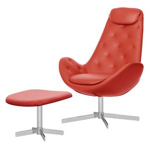 Fauteuil Houston III echt leer Echt leer Neka: Rood - Chrome