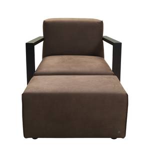 Fauteuil Lazy Imitation cuir aspect vieilli - Marron - Avec repose-pieds