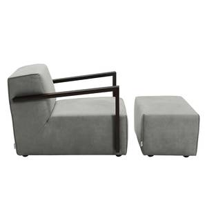 Fauteuil Lazy antiekleren look - Grijs - Met hocker