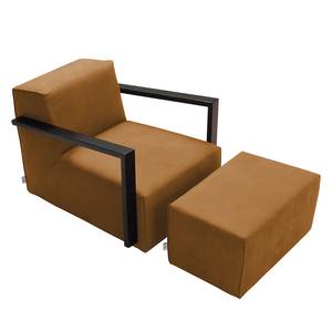 Fauteuil Lazy antiekleren look - Lichtbruin - Met hocker