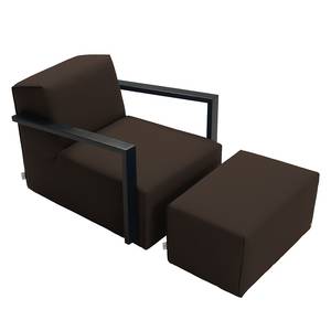 Fauteuil Lazy Tissu structuré - Marron - Avec repose-pieds