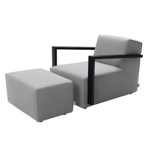 Fauteuil Lazy structuurstof - Lichtgrijs - Met hocker