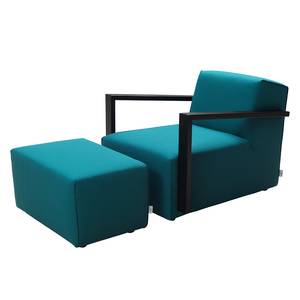 Fauteuil Lazy structuurstof - Petrolblauw - Met hocker