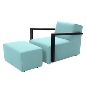 Fauteuil Lazy structuurstof - Hemelsblauw - Met hocker