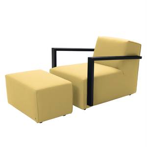 Fauteuil Lazy structuurstof - Maïsgeel - Met hocker