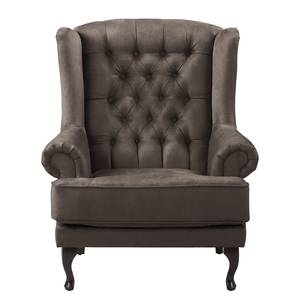 Fauteuil à oreilles Miscol Aspect cuir vieilli - Gris marron - Avec repose-pieds