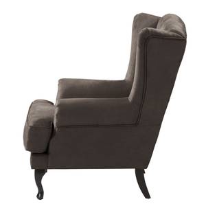 Fauteuil à oreilles Miscol Aspect cuir vieilli - Gris marron - Avec repose-pieds