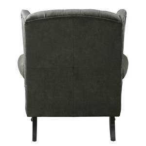 Fauteuil à oreilles Miscol Aspect cuir vieilli - Gris foncé - Avec repose-pieds