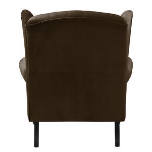 Fauteuil à oreilles Miscol Velours - Marron - Avec repose-pieds