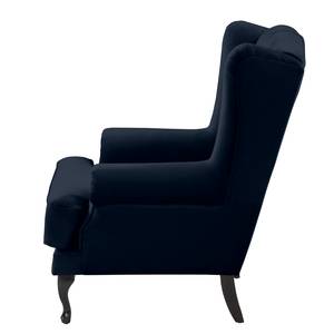 Fauteuil à oreilles Miscol Velours - Bleu foncé - Avec repose-pieds