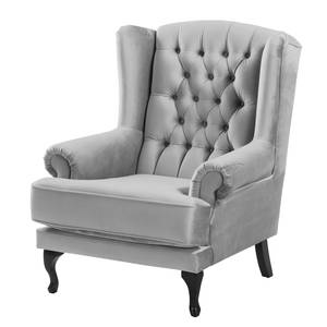 Fauteuil à oreilles Miscol Velours - Gris lumineux - Avec repose-pieds