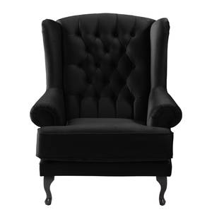 Fauteuil à oreilles Miscol Velours - Noir - Avec repose-pieds