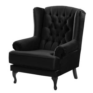 Fauteuil à oreilles Miscol Velours - Noir - Sans repose-pieds