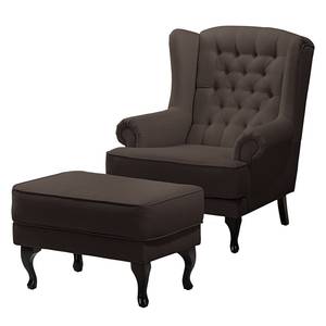 Fauteuil à oreilles Miscol Tissu - Expresso - Avec repose-pieds