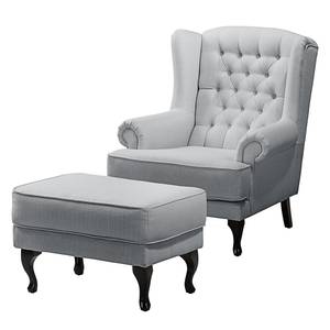 Fauteuil à oreilles Miscol Tissu - Gris argenté - Avec repose-pieds